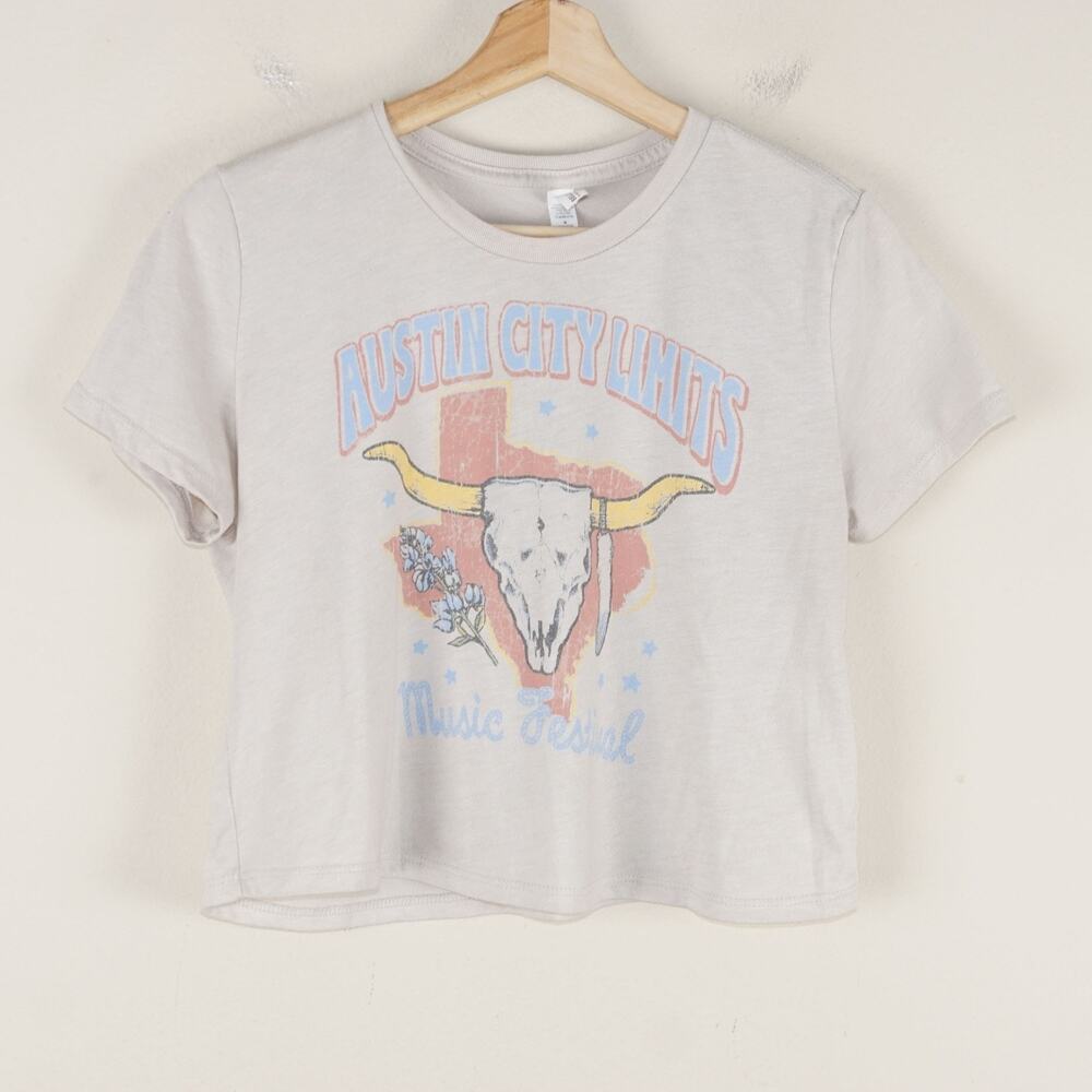 Austin City Limits Music Festival 2023 Beige Short Sleeve Cropped Shirt Sz M